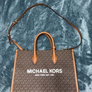 Michael Kors Signature Brown Tote with Tan Accents